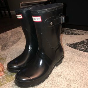 Hunter Short Glossy Black Rain boots